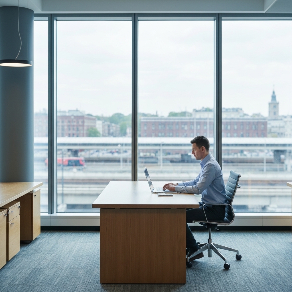 Modern, bright 'bureau a la carte' office space in Lausanne, ideal for work near the train station.