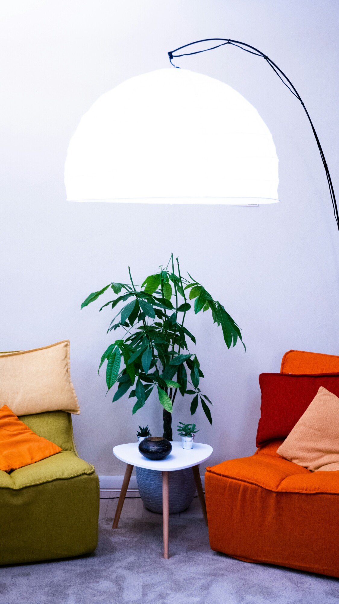 Des personnes discutant et travaillant sur des ordinateurs portables dans un espace commun décontracté, avec des canapés confortables et des plantes vertes.