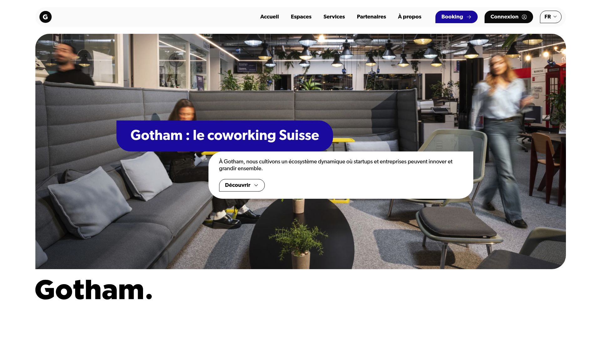 Screenshot of Gothamco.com website showing the Flon or Gare location page with lively community images