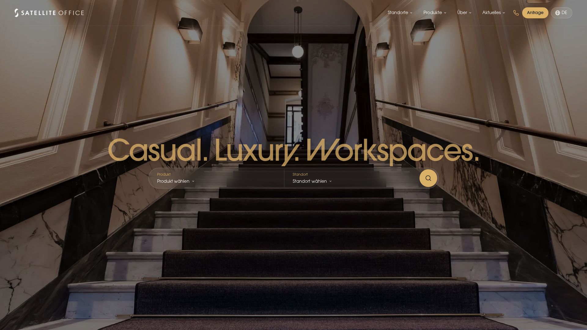 Header section of Satellite Office website displaying luxury office interiors and their pureSilent concept branding.