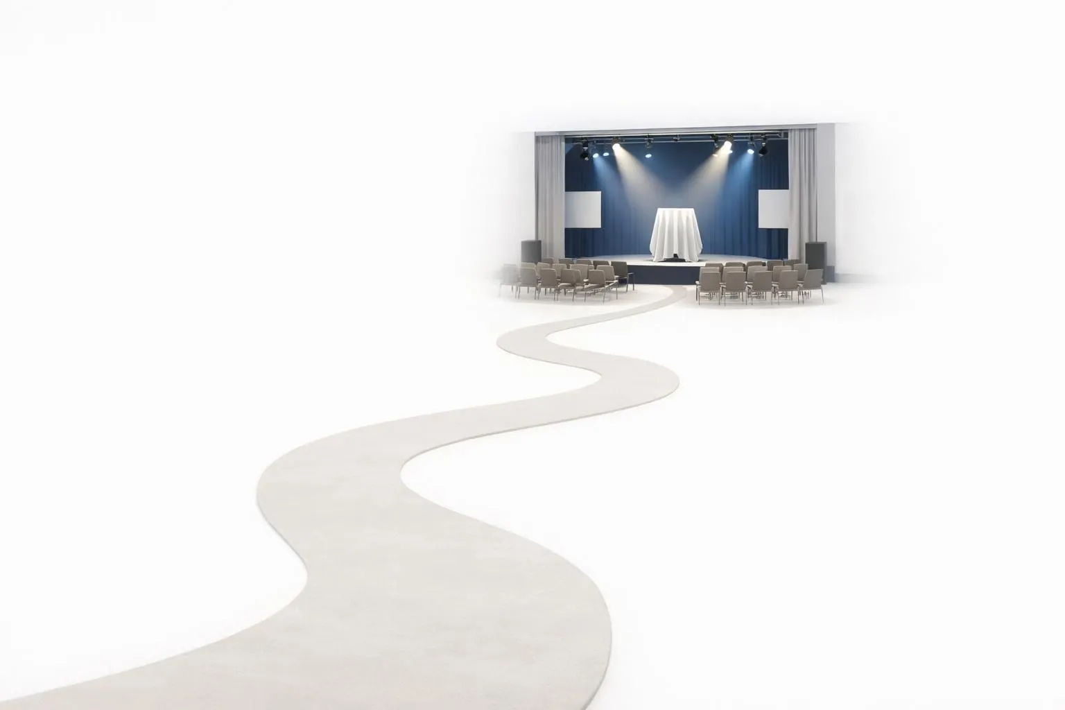 Chemin stylisé vers une salle de lancement de produit à Martigny. Guide pour louer une salle.