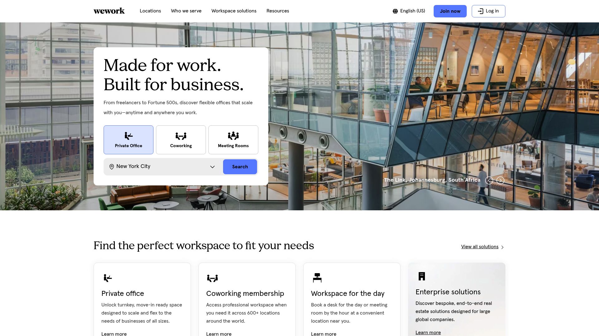 Screenshot of www.wework.com