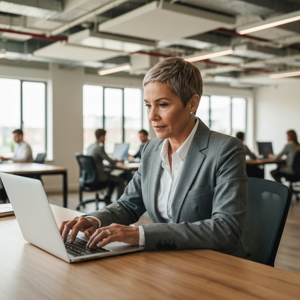Un professionnel travaillant dans un espace de coworking moderne avec vue sur la gare de Lausanne, style photographie authentique.