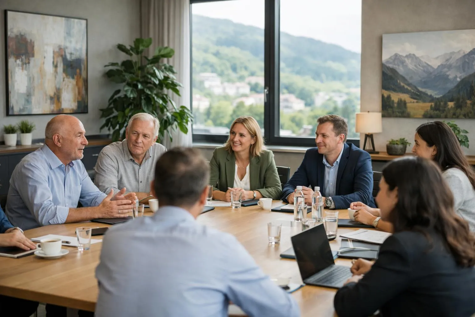 Salle de séminaire en Suisse, réunion de groupe dans un espace moderne et élégant