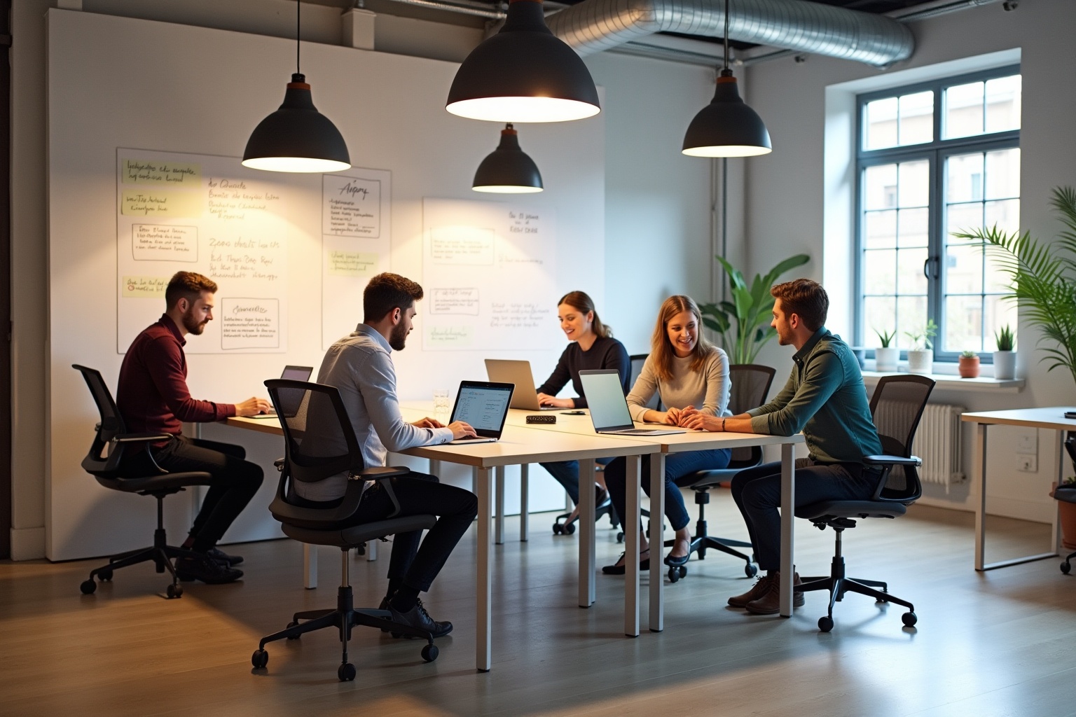 Groupe de personnes travaillant ensemble dans un espace de bureau moderne.