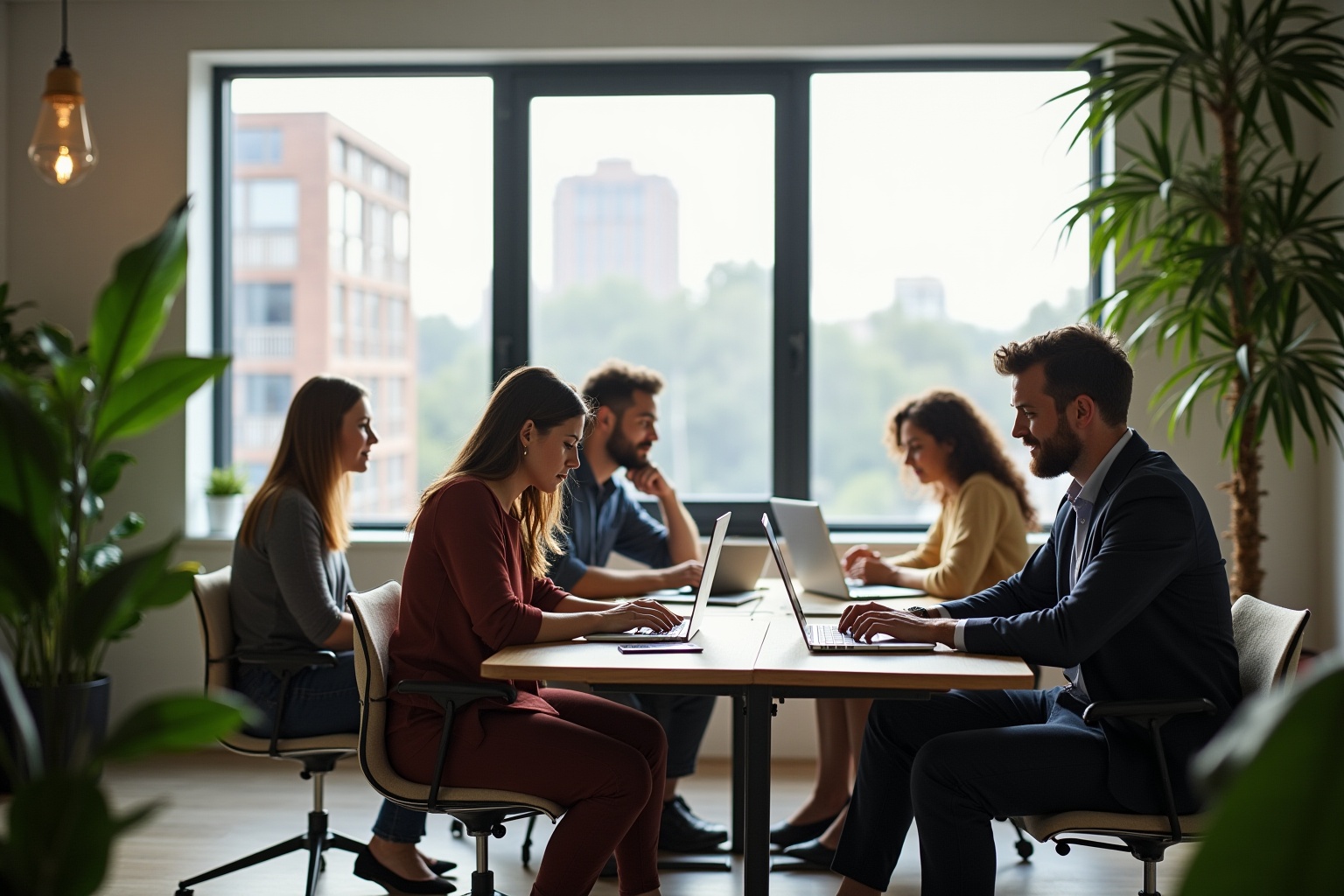 Groupe de personnes travaillant ensemble dans un bureau lumineux.