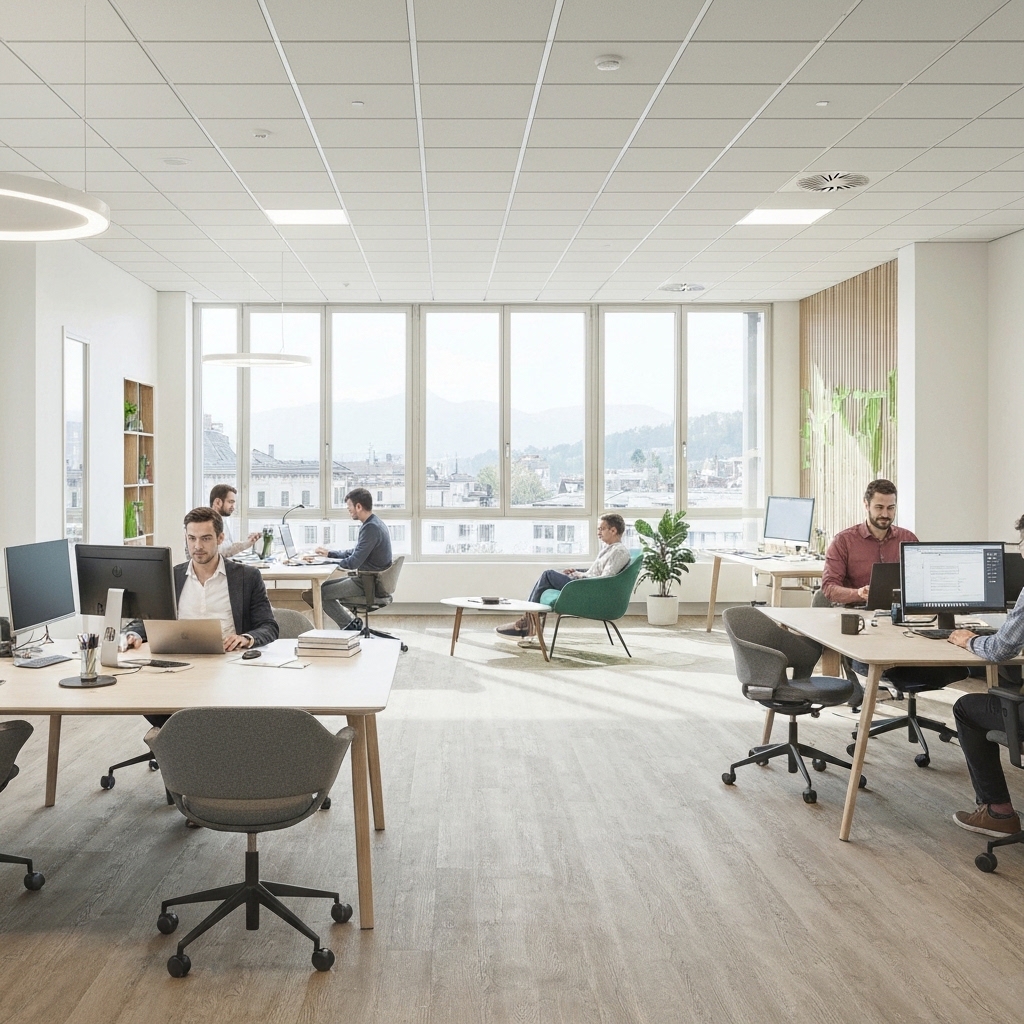Espace de coworking moderne et lumineux à Martigny, Suisse. Conçu pour la productivité, idéal pour trouver un environnement de travail flexible.